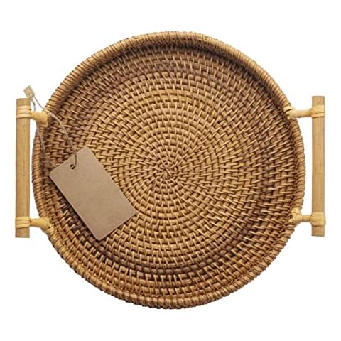 DOKOT Rattan Serving Tray with Handles Cover