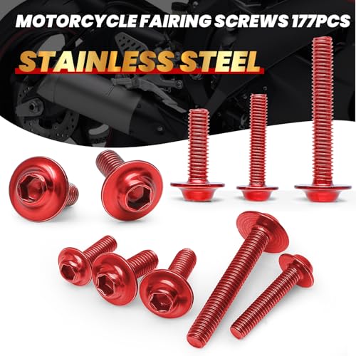 Image of 177Pcs Motorcycle Fairing Bolt Kit Red, M5 M6 Stainless Steel