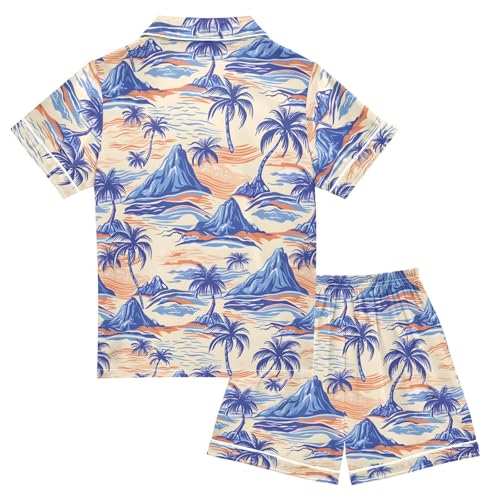 ALAZA Colored Palm Tree Mountain Satin Pajamas Set Short Sleeve Button Down Sleepwear Summer Pjs 2 Piece2