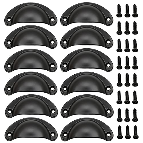 Lxoraziy 12 Pièces Poignée de Porte Coquille, Rétro Poignées de Porte, Poignées de Meubles Traditionnelles en Demi Lune Avec Vis, pour Tiroir, Armoire,...