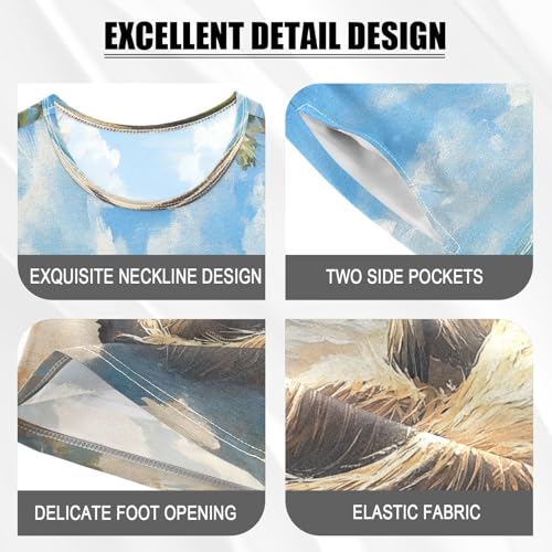 ALAZA Sloth Sky Ocean Sea Pajamas Set Short Sleeve Cotton Sleepwear Summer Pjs 2 Piece 5-14Y4