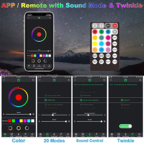 CHINLY Bluetooth Twinkle 10W RGBW APP/Remote LED Fiber Optic Star Ceiling Lights Kit 200pcs 0.75mm 6.5ft Optical Fiber+5 Crystals - Thumbnail 2
