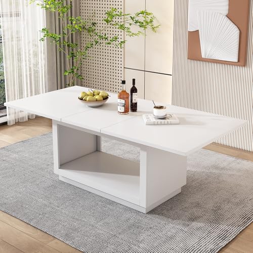 GigaXynium Table de salle à manger extensible, carrée, table basse, longueur 140/180 x largeur 70 x hauteur 76,5 cm, blanche