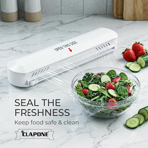 Image of Foil Paper Cutter and Holder Aluminium Foil and Plastic Wrap Organizer with Paper Towel Holder Compatible with Cling Film Tin Foil and Wax Paper Plastic Wrap Dispenser Cutter (White, Single Layer)