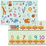 Disposable Placemats for Baby, Toddlers and Kids, 40 Disposable Baby Placemats for Restaurant, Dining Table & Travel, Learning Placemats for Kids, Toddler Travel Essential, Animals ABC & Numbers