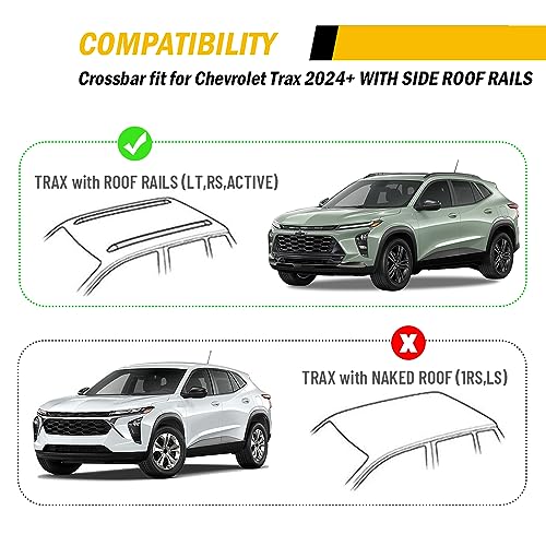 Image of 220lbs Cross Bar Roof Rack Fit for Chevrolet Chevy Trax 2RS ACTIV LT 2023-2026 Cargo Carrier Crossbar Rooftop Accessories (with Side Roof Rails)