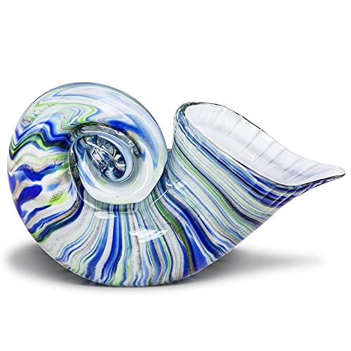 Glass Nautilus Conch, Hand Blown Seashell Art Glass Figurines, Blue Glass Sculpture Beautiful Glass Home Decor, Crystal Glass Paperweight