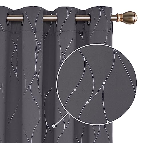 Deconovo Dot Line Decorative Super Soft Thermal Insulated Energy Saving Blackout Curtains for Living Room Dark Grey 66 x 90 Inch 2 Panels