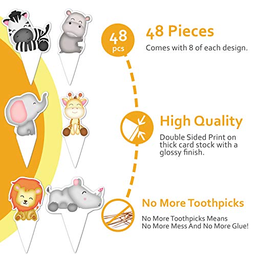 Safari Cupcake Toppers 48 Count - Jungle Cupcake Toppers - Super Cute Jungle Theme Cupcake Toppers - Easy Set Up For Baby Shower And Birthday Party - Set Of 48 By Pretty Cute Studios #TOP1
