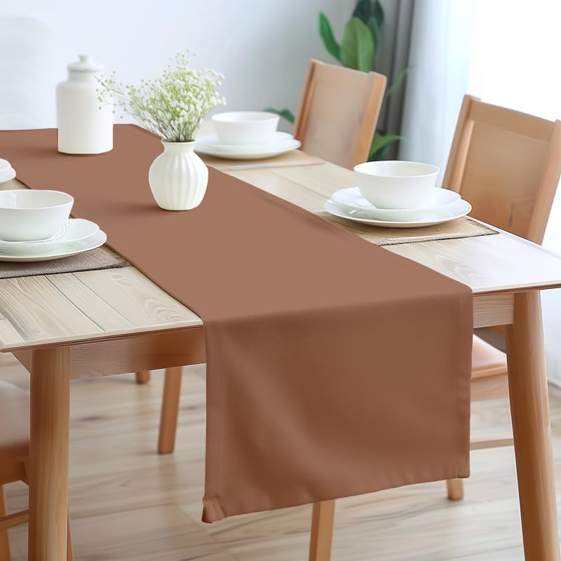 Encasa Camino de Mesa Tamaño 32x150 cm | Tela de Lona de Algodón | Color Sólido Broncearse | Lavable a Máquina y Duradero