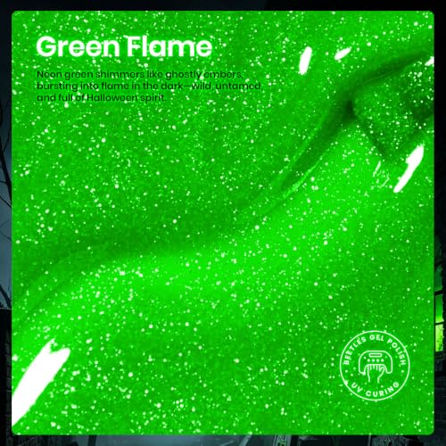 Image of Beetles Glow in the Dark Gel Nail Polish, 15ML Green Flame Neon Glitter Gel Polish, UV LED Soak-Off Color for Halloween Flame Spiderweb Nail Art and DIY Manicure