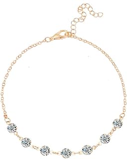 fabula by OOMPH Jewellery Metal Gold Tone Cubic Zirconia Anklet for Women & Girls (Gold & White)-picture-48