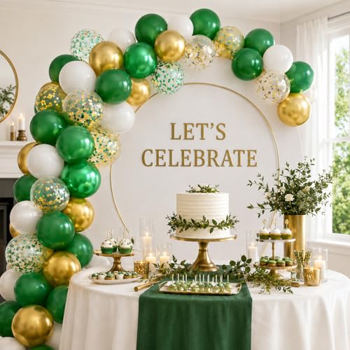 Image of Green and Gold Balloons, 60PCS Metallic Gold and Green Balloons Set, 12 Inch Metallic Confetti Latex Balloon Helium for Birthday Safari Jungle Baby Shower Anniversary Graduation Party Decor
