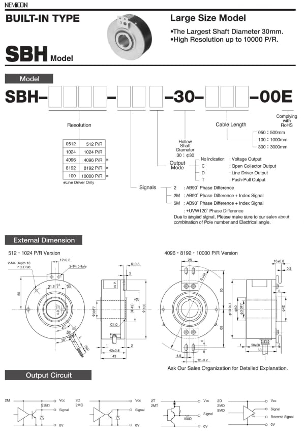 SBH-8192-5MD Industrial Encoder, 8192 P/R, DC 5V, 68kHz Response, Automation Control