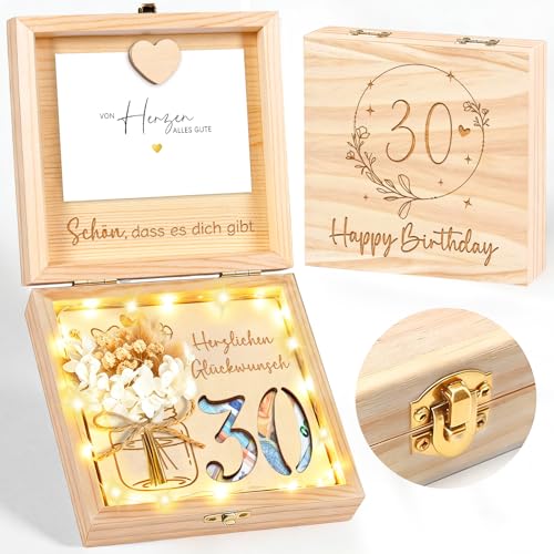Geldgeschenke Geburtstag 30 aus Holz 30 Geldgeschenk Verpackung Geschenkbox mit LED Lichterkette Lustig Geschenk zum 30 Geburtstag Frauen Männer Geburtstagsgeschenk für Familie Freunde Mutter