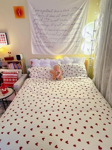Michorinee Double Duvet Cover Set Kids Girls Heart Print Bedding Set with Pillow Case Breathable & Soft Microfiber Red Love Heart Quilt Cover Zipper Closure - Image 8