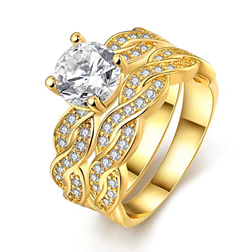 Wedding Ring Sets for Women 1ct aaa Cz Yellow Gold Plated Engagement Ring Sets