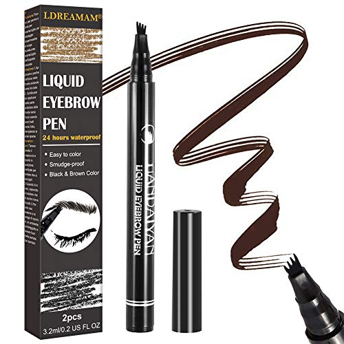 Eyebrow Tattoo Pen,Waterproof & Smudge-Proof Microblading Eyebrow Pencil,Long-lasting Waterproof Brow Gel,Four Tips Micro-Fork Tip Applicator Creates Natural Looking Brows Effortlessly