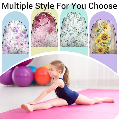 Image of Palm Leaves Gymnastics Grip Bags Pink Lightweight Athlete String Bag for Women Outdoor Grips