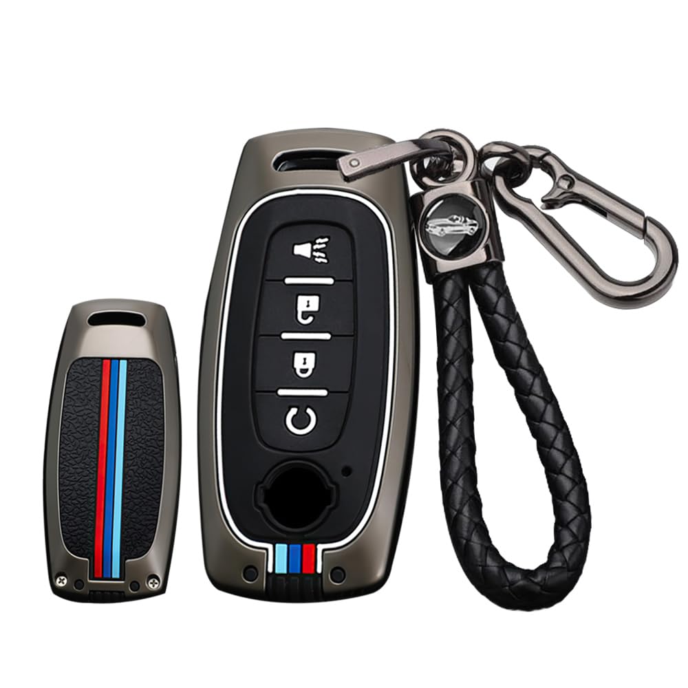 ontto 4-Button Car Key Cover Smart Remote Key Case Metal Key Jacket Key Holder Full Protector Fit for Nissan X-Trial Kicks Rouge Pathfinder 2023 Key Fob