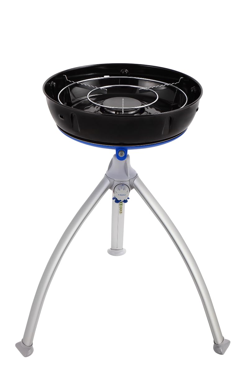 CADAC Grillo Chef 40 BBQ - 30 mbar – Barbecue de camping portable 40 cm avec grille GreenGrill antiadhésive - couvercle avec thermomètre et support pour casseroles - Utilisation en extérieur