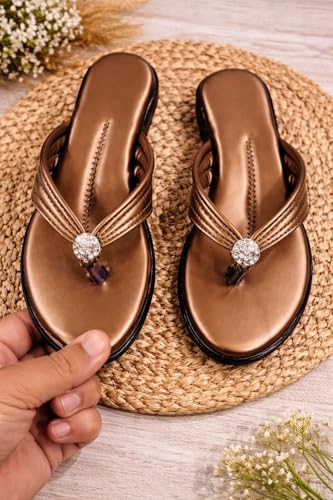 Image of Women Stylish Toe Ring Flats | Cushioned Comfort Slip-On Sandals | Anti-Slip Daily Wear| Lightweight Casual Footwear KS913