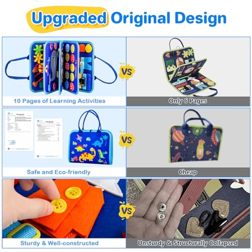 Syhln T-BUSY-BOARD-BLUE-01 Toddlers Montessori Busy Board Toys For 1 Year Old Boy Gifts,Educational Preschool Learning Travel Toys thumb #1