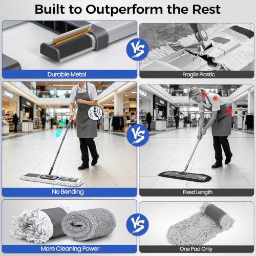 Image of MASTERTOP 36 inch Professional Industrial Dust Mop for Floor Cleaning, Heavy Duty Wet & Dry Commercial Mop,Large Flat Floor Mops with Telescopic 62'' Long Handle,Dust Broom for Hardwood,Tiles,Office