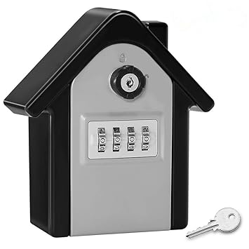 Loboo Idea Key Safe Password Key Lock Outdoor Security Keys Storage Box Creative House Shape Security Wall Mounted Combination Lock Box (Gary, 55x130x150mm)
