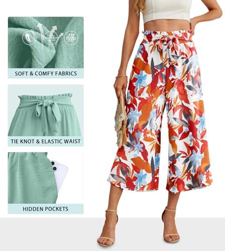 Image of IWOLLENCE Women Flowy Loose Wide Leg Pant Summer Beach Casual Trousers high Waist Adjustable Knot Business Work Casual Pants