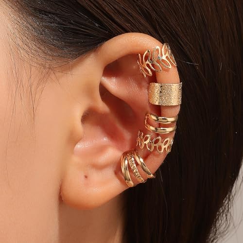 5 Pcs Gold Ear Cuffs for Women Non Piercing Ear Cuff Earrings Clip on Earring Set Huggie Hoop Earrings Cartilage Earrings Stack Jewelry for Women4