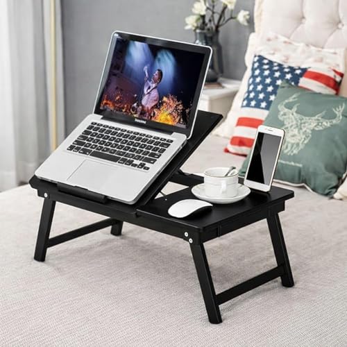 Image of Wooden Finish Standard Multi-Purpose Foldable Portable Bed Table. (Black)