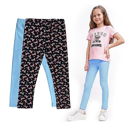 Sleepdown 2 Pack Girls Leggings Fleece Leggings Comfortable Stretchy Soft Leggings Tights Pants for Girls