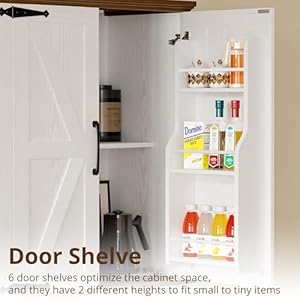 Ironck farmhouse kitchen pantry cabinet tall storage cabinet with 6 hanging shelves and adjustable shelves freestanding cupboard with barn doors for kitchen dining room whitewalnut  urban country home decor