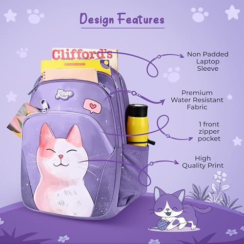 Image of Gear Cutie Cat 17 inch /27L Large Water Resistant School Bag | Casual Backpack | Daypack | Travel Backpack | Kids Bag for Boys /Girls (Lavender - Pink)