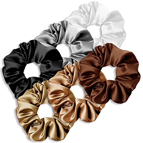 6Pcs Silk Hair Scrunchies, 100% Mulberry Silk Hair Ties Cute Large Scrunchie For Thick Curly Hair No Crease Soft Elastic