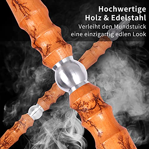DFESKAH Shisha Schlauch mit Mundstück, Set Inkl. 48.5cm Holzmundstück & 150cm matt Schwarz Silikonschlauch… – Bild 4