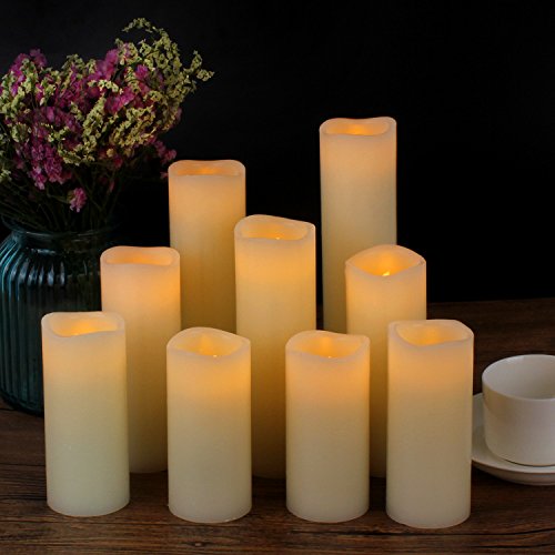 Vickiss Flameless Candles Battery Operated Candles 4" 5" 6" 7" 8" 9" Set of 9 Ivory Real Wax Pillar LED Candles with 10-Key Remote and Cycling 24 Hours Timer by Vickiss - Image 3