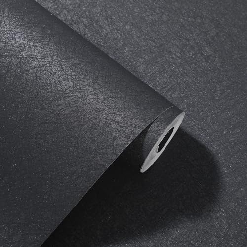 Pamatio Black Plain Silk Pattern Textured Wallpaper Contemporary Nordic Luxury for Bedroom Living Room Hallway Study Adults - Irregular Crack-Like Surface - 1 Roll(0.53 × 9.5 metres)