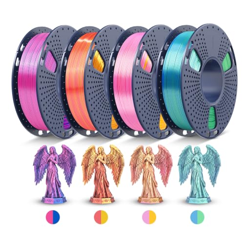 Image of JAYO Silk PLA 3D Printer Filament Bundle, Shiny Dual Color Filament 1.75mm | Multi Color Change, Easy to Print, Layer Concealing, 4 Spools 250g Each 1kg