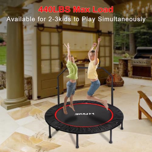 FirstE Mini Fitness Trampoline for Adults, Foldable Exercise Trampoline with Adjustable Foam Handle, Rebounder Trampoline for Bounce Workout Indoor/Garden