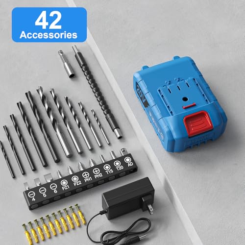 Cordless Drill Set, VIWKO 20V Power Drill with Power Pack 2.0Ah and Charger, 3/8-Inch Keyless Chuck Electricdrill, 25+1 Torque, 42pcs Drilldriver Bits/Screws for DIY Projects (Blue)