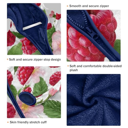 Red Raspberry Flower Leaf Toddler Fleece Jacket Girl Boys Hooded Fleece Jacket Coat Warm Outwear Zip-up 3-10T3