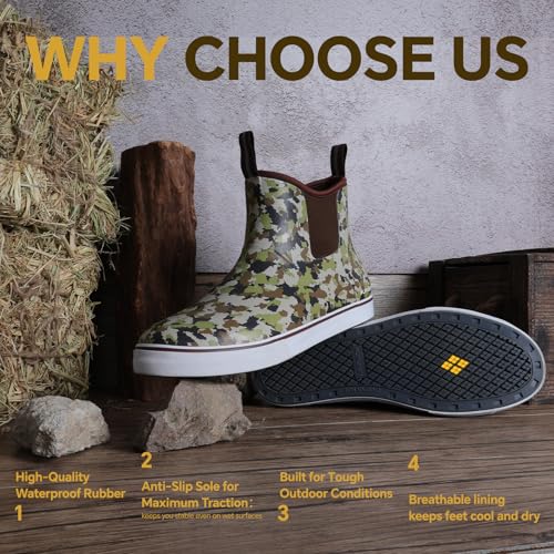 Image of Furuian Men's Deck Boots Waterproof Ankle Rain Boots Fishing Boots