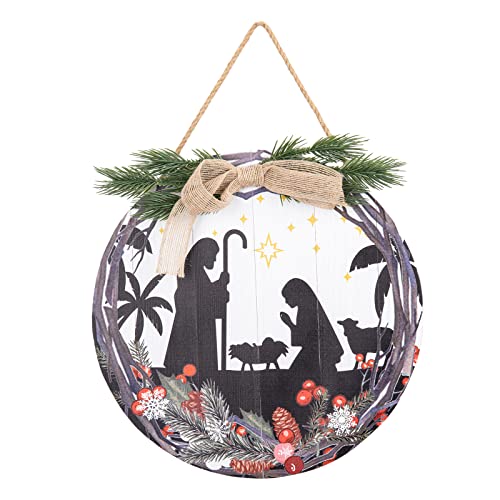 WONDER GARDEN Weihnachtsdekoration für drinnen und draußen, hängende Wandschilder, Merry Xmas, rundes Willkommensschild, Bauernhaus-Wanddekoration, Krippen-Weihnachtsschilder, Heimschild Cover