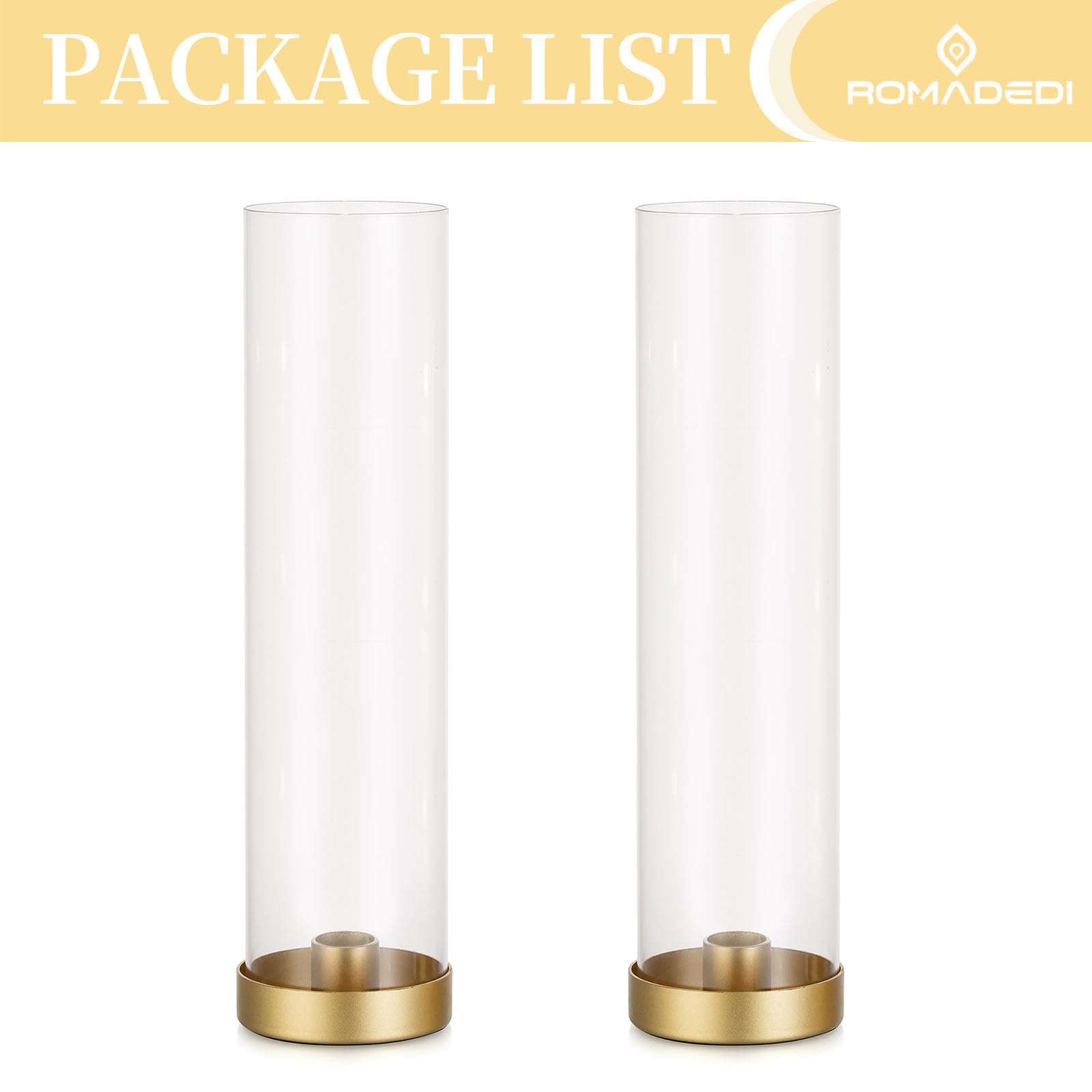 Romadedi Portacandele in oro – 2 portacandele in metallo con cilindro in vetro senza fondo, per candele a punta di candele, matrimoni, feste, compleanni, Natale, decorazione per la casa