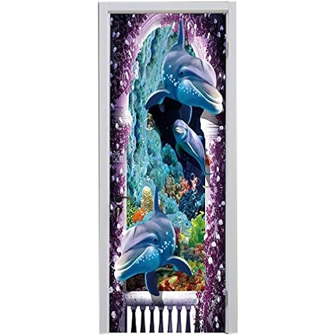izielad 3D Dolphin Door Sticker Mural Cover