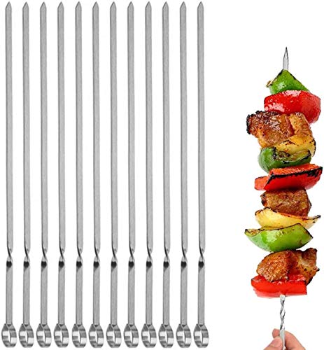 12 Stück Kabob Spieße Flach Metall Edelstahl BBQ 16" Spieße (12er Pack) - Bild 8 von 15