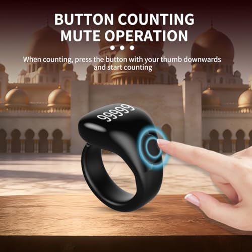 Image of Smart Tasbih Zikr Ring,Adjustable Counter, 3 Sizes (18,20,22mm) Muslim Digital Azan Alarm Clock,APP Support Digital Counter Prayer Reminder Rings, Waterproof 5 Digit Finger Counter zikr Ring