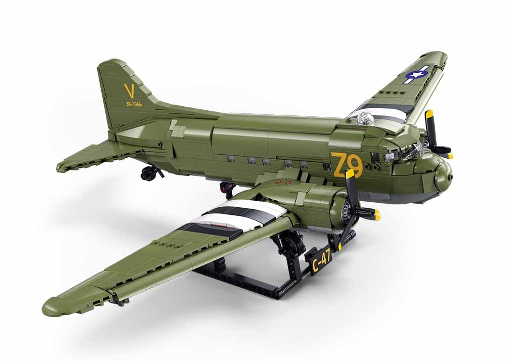 Sluban ModelBricks C-47S à l'Échelle 1/44, Avion de Transport Militaire, 1015 Pièces, pour Enfants de 12 à 18 Ans, Rouge et Or
